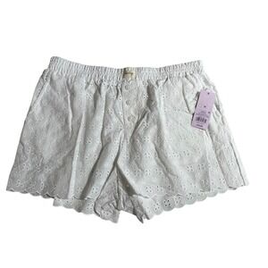 Wild Fable White Eyelet Lace Boxer Shorts Size M Elastic Waist Button Fly